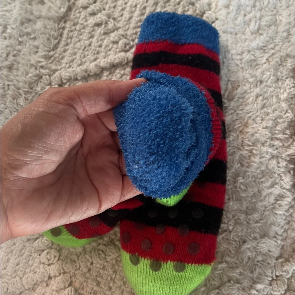 Boys Colorful Monster and Bear Thick Fleece Slipper Socks‎ Set with Grips